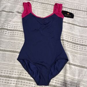 NWT Mariia Women’s Size Small Tank Leotard Navy Blue And Hot Pink Dancewear